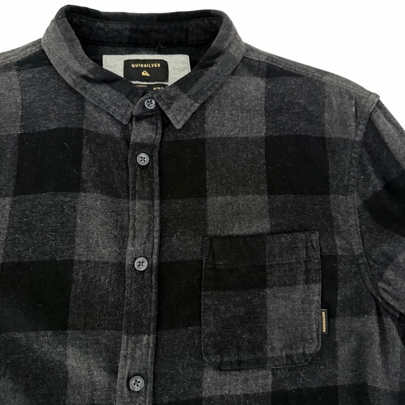 QUIKSILVER Black Gray Plaid Motherfly Flannel Button Up Shirt Modern Fit m - Picture 7 of 15